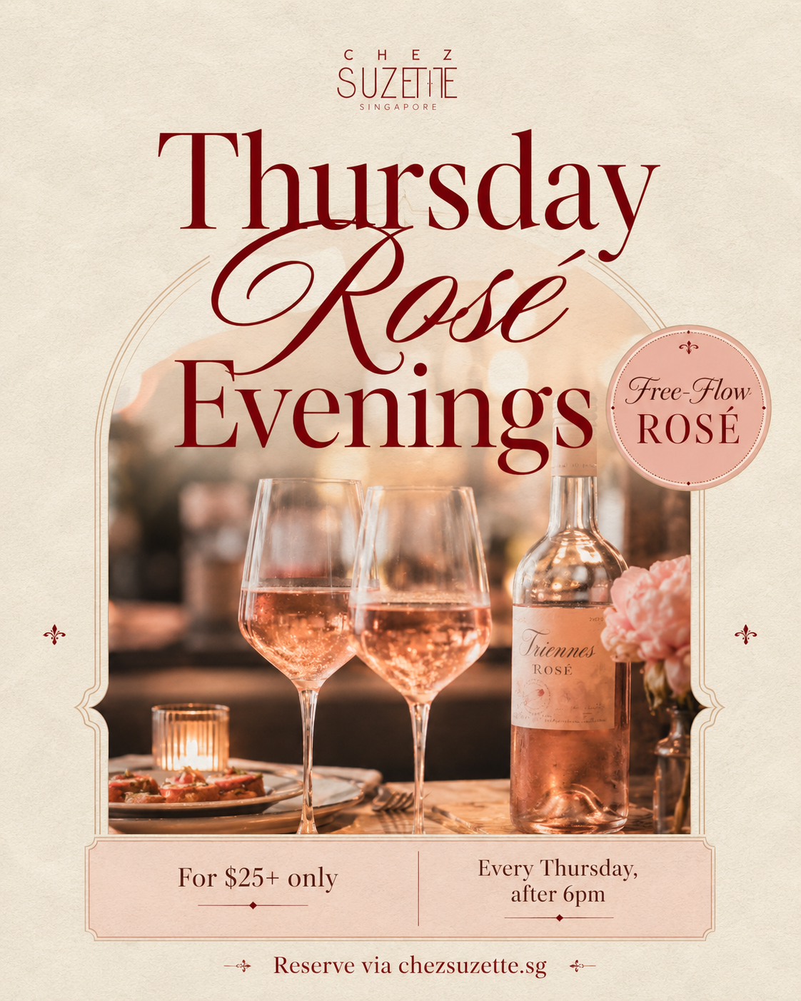 Thursday free-flow rosé evening at Chez Suzette Singapore