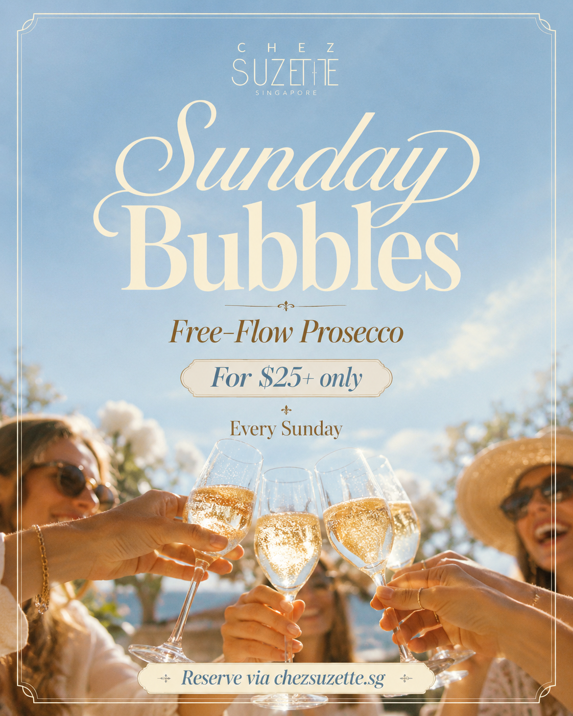 Sunday free-flow prosecco bubbles at Chez Suzette Singapore